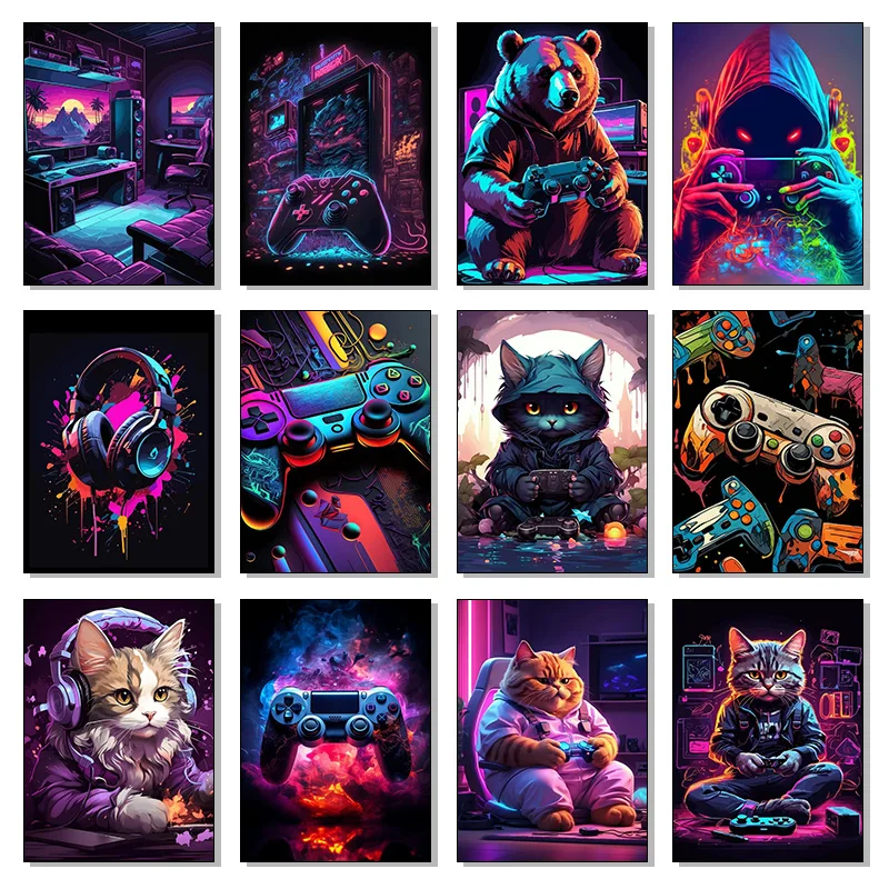 Gaming Console With Controller - Colorful Neon Game Console Cat Headphones